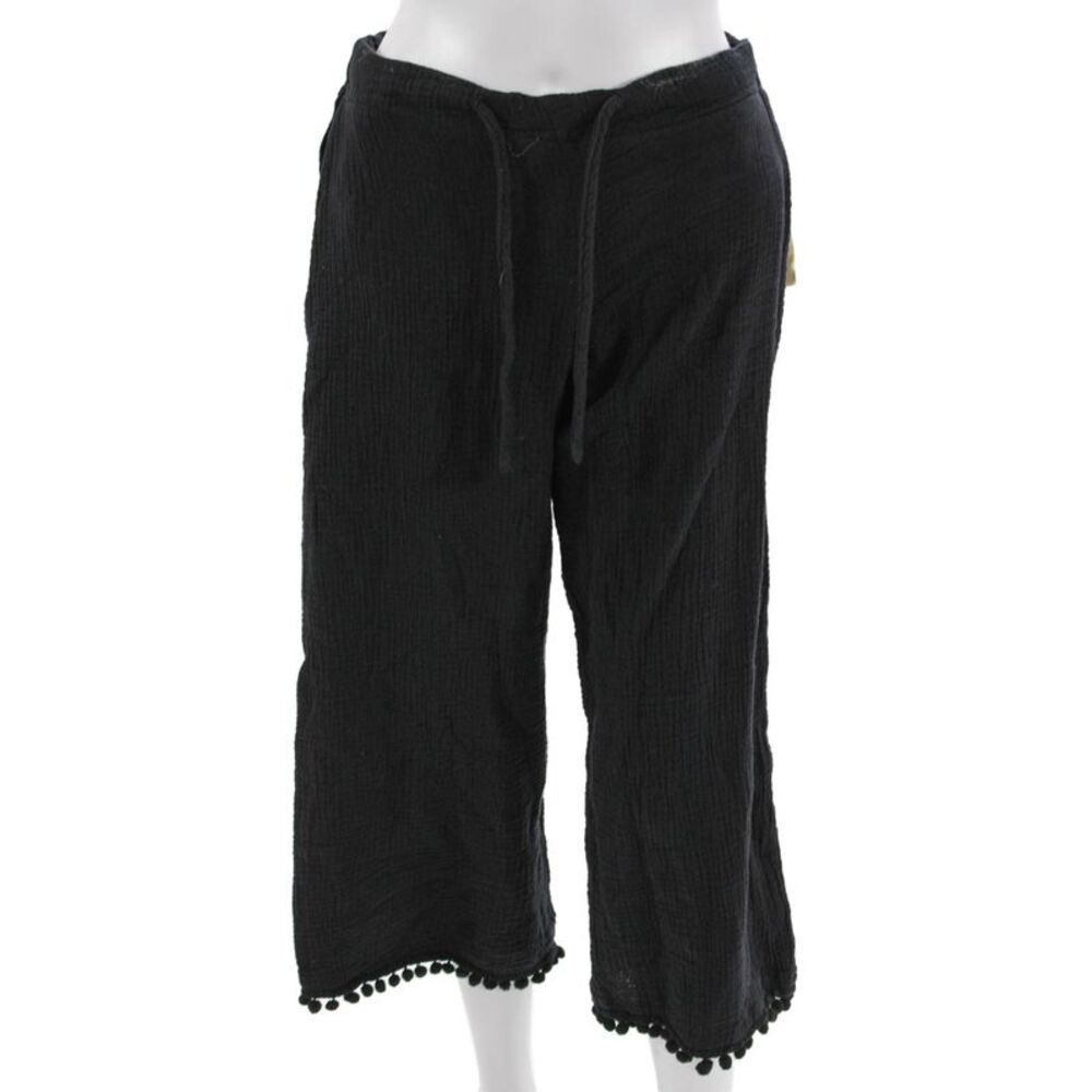 4OUR DREAMERS Womens Cropped Pants Black Cotton Drawstring Bohemian Size M